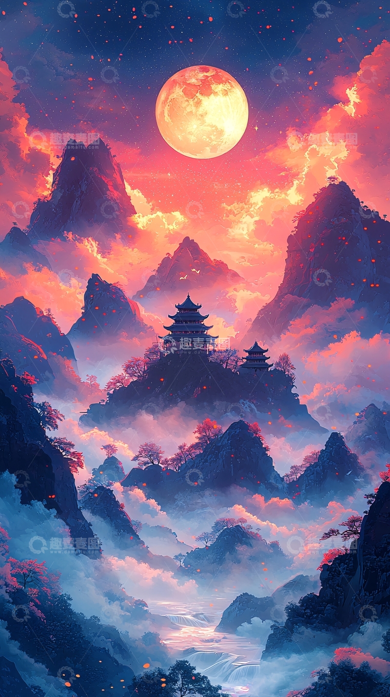 高清大图下载【趣麦麦图】唯美意境山川明月