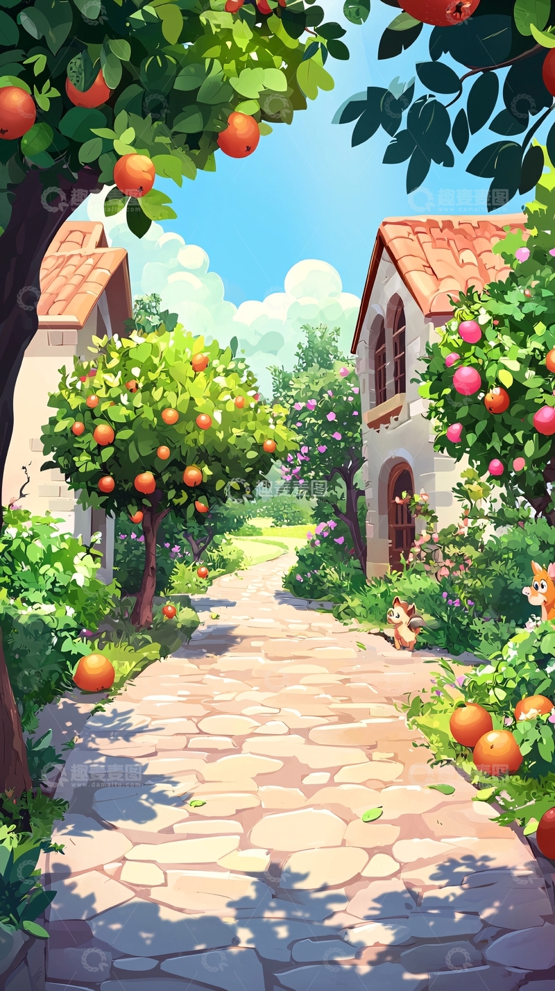 高清大图下载【趣麦麦图】阳光下的橙树小路