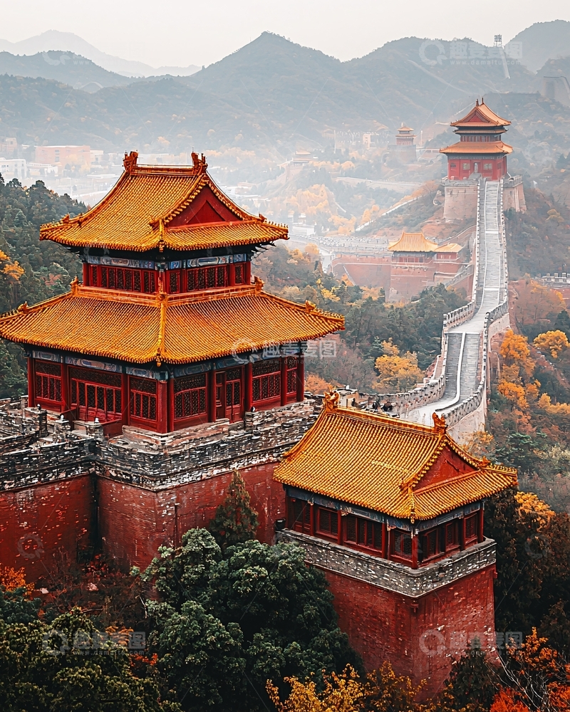 高清大图下载【趣麦麦图】山峦叠嶂下的古色古香城墙