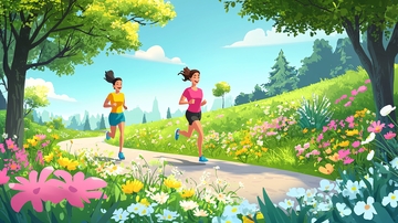 春日田园跑步女生