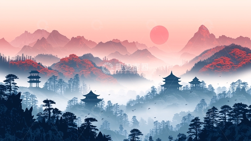 高清大图下载【趣麦麦图】水墨风山水画