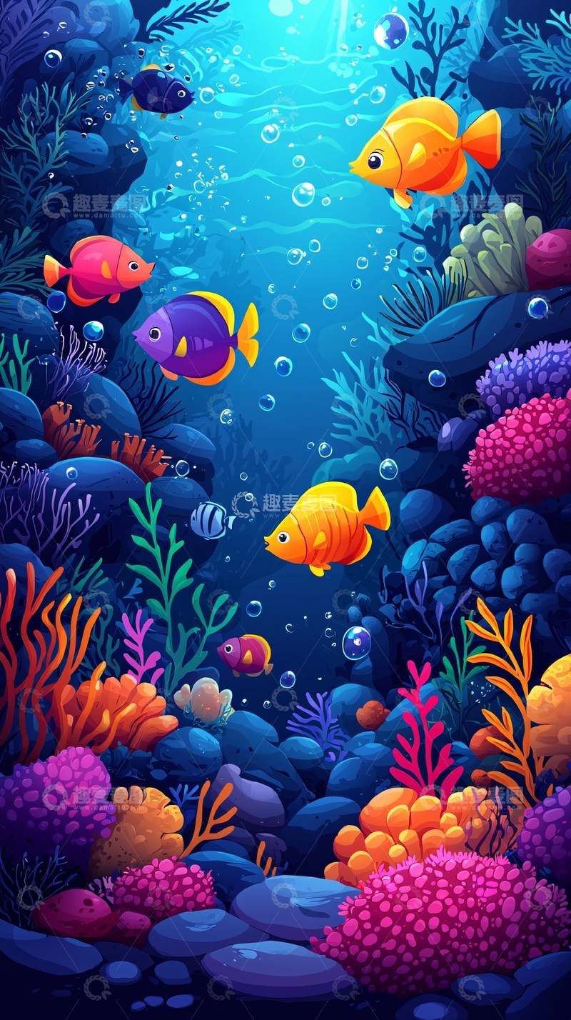 高清大图下载【趣麦麦图】海底世界卡通图