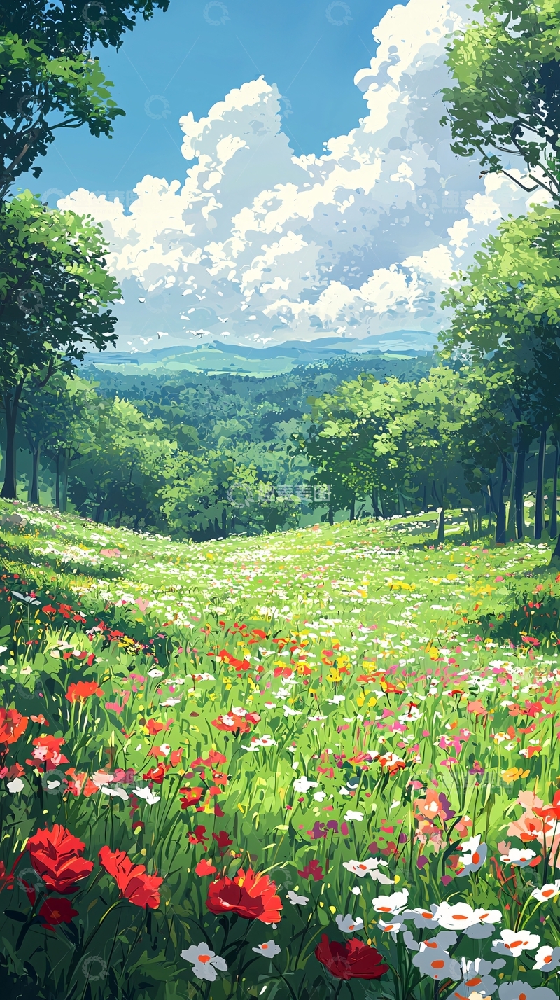 高清大图下载【趣麦麦图】阳光明媚的花田美景