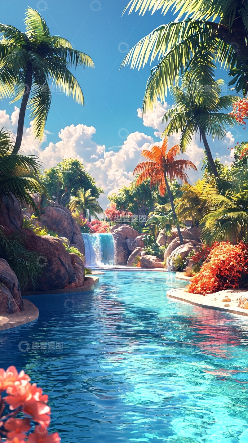 高清大图下载【趣麦麦图】热带天堂瀑布河流