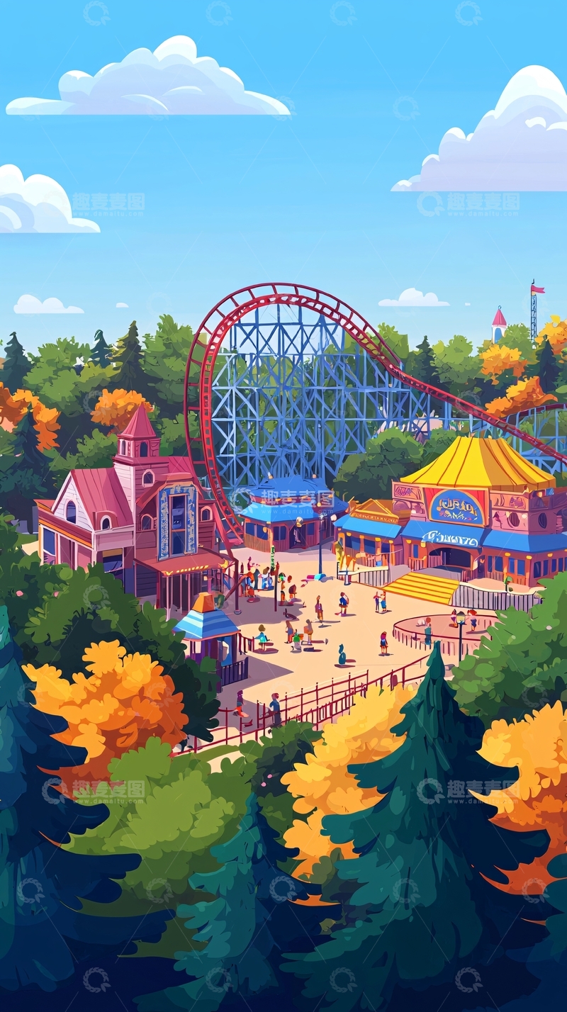 高清大图下载【趣麦麦图】秋季游乐园风景图