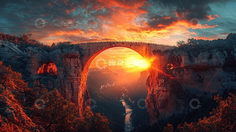 高清大图下载【趣麦麦图】夕阳下的石头拱桥