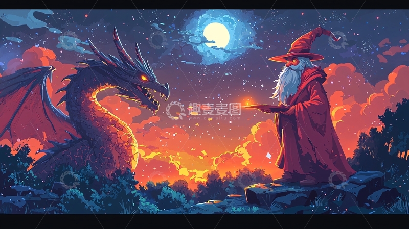 高清大图下载【趣麦麦图】魔法师与巨龙