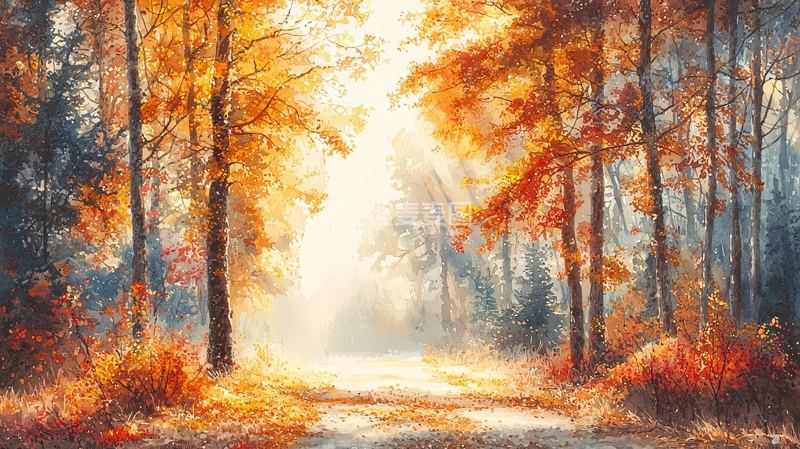 高清大图下载【趣麦麦图】秋日森林阳光小路