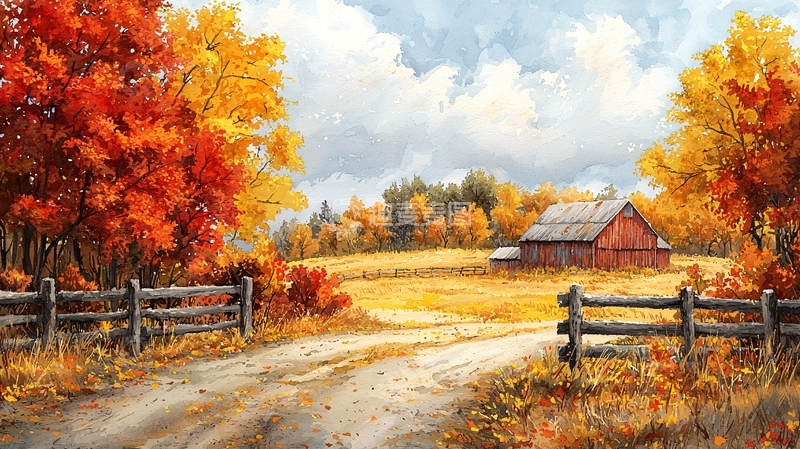 高清大图下载【趣麦麦图】秋日田园红屋农场