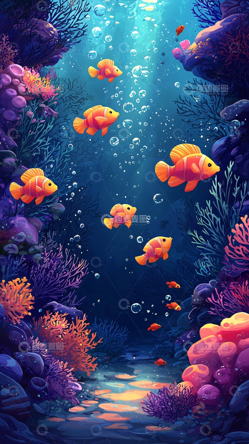 高清大图下载【趣麦麦图】深海珊瑚鱼群高清壁纸