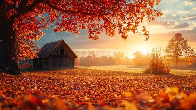 高清大图下载【趣麦麦图】秋日农场日出景色