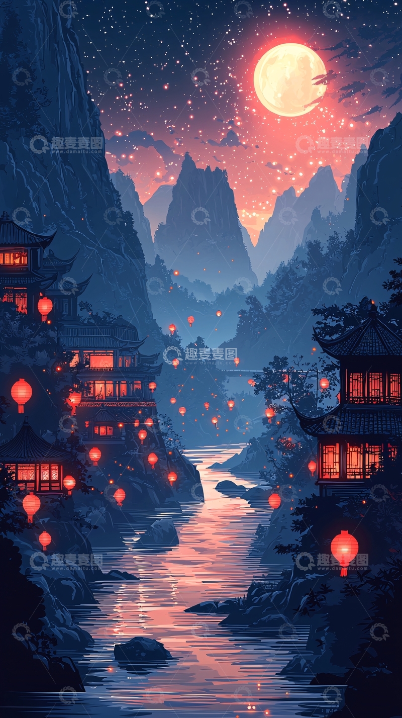 高清大图下载【趣麦麦图】水墨山水画654