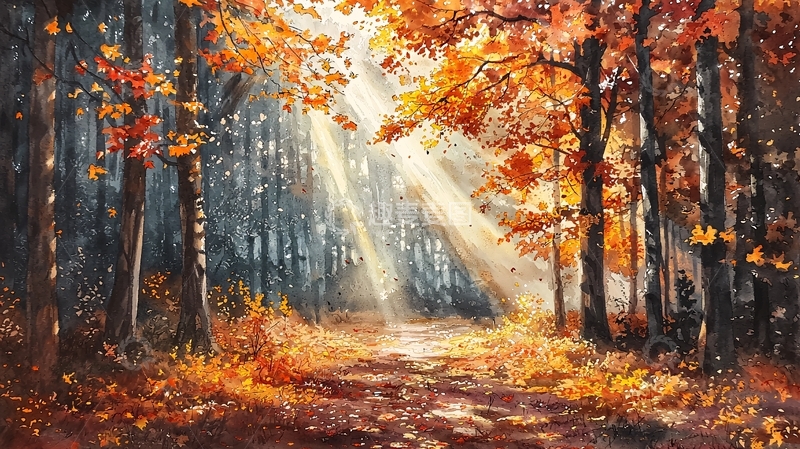 高清大图下载【趣麦麦图】秋日森林阳光穿透