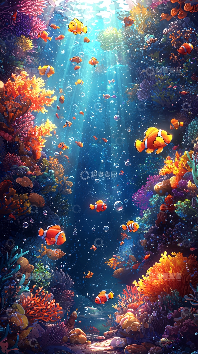 高清大图下载【趣麦麦图】梦幻海底珊瑚礁鱼群