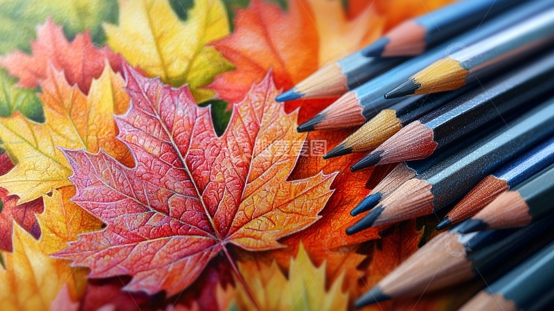 高清大图下载【趣麦麦图】彩色铅笔画枫叶