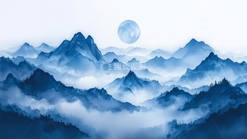 高清大图下载【趣麦麦图】水墨蓝山