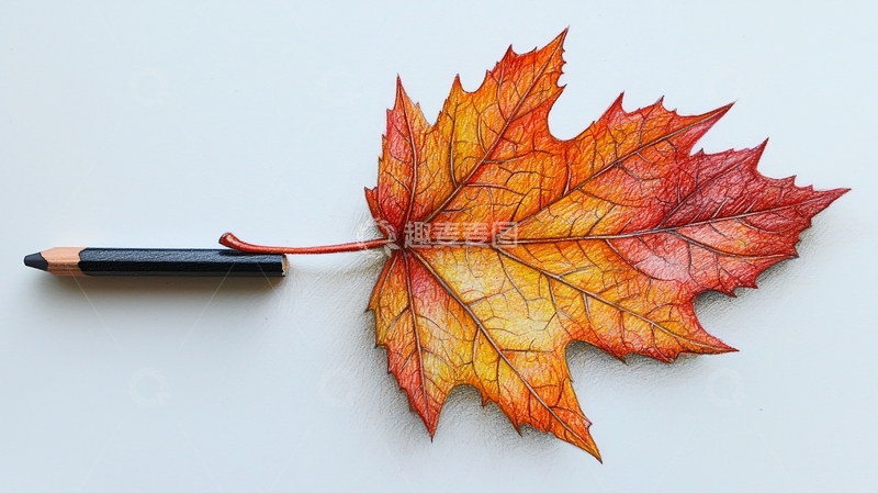 高清大图下载【趣麦麦图】彩色铅笔画枫叶