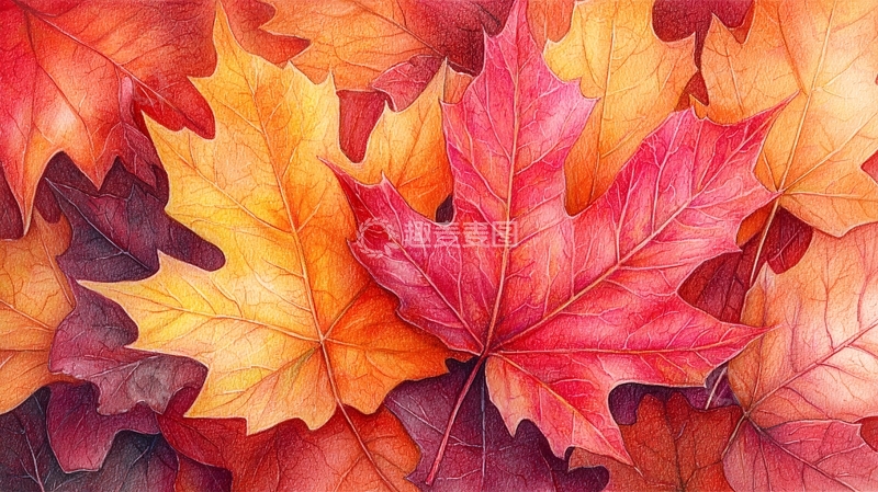 高清大图下载【趣麦麦图】水彩枫叶