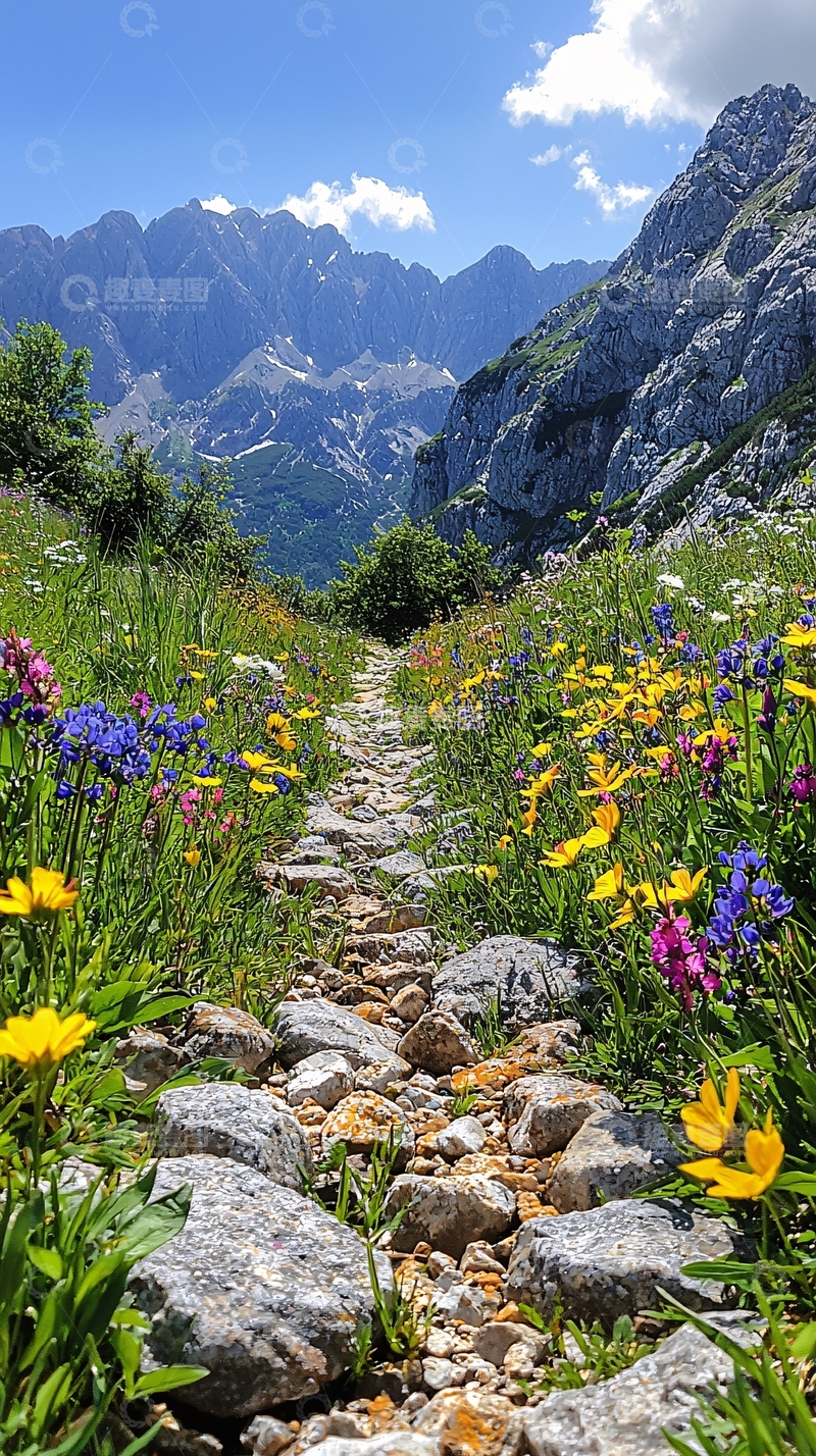 高清大图下载【趣麦麦图】山间小路鲜花盛开