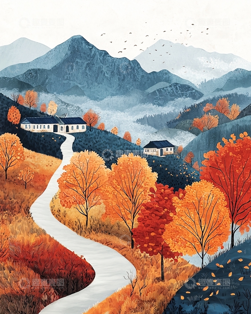 高清大图下载【趣麦麦图】秋日山村小路