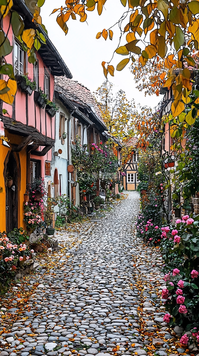 高清大图下载【趣麦麦图】秋日童话般的小镇街道