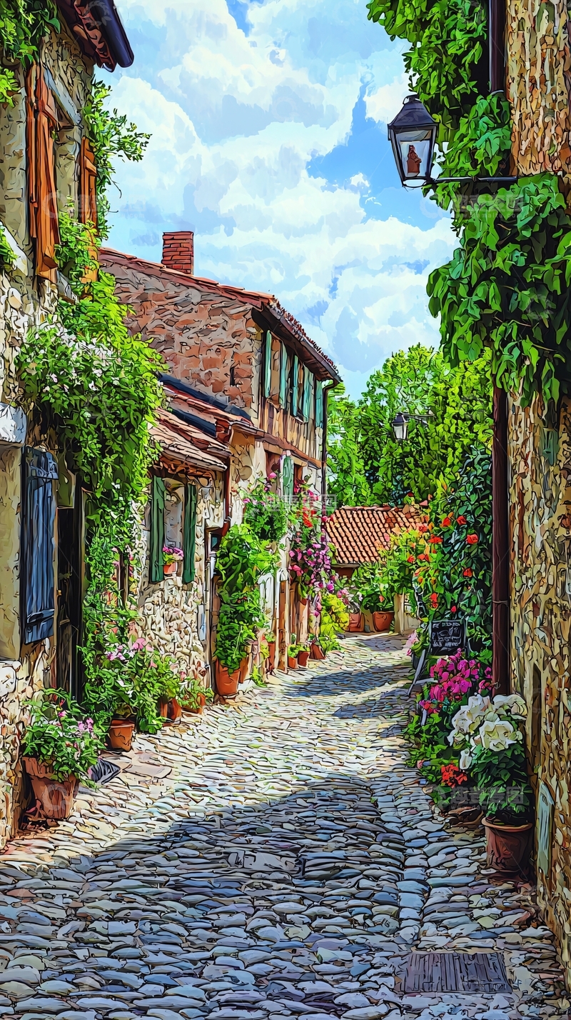 高清大图下载【趣麦麦图】欧洲小镇石板路