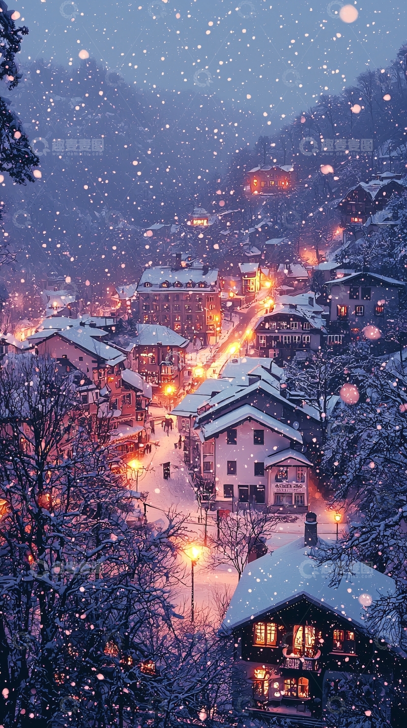 高清大图下载【趣麦麦图】雪夜小镇