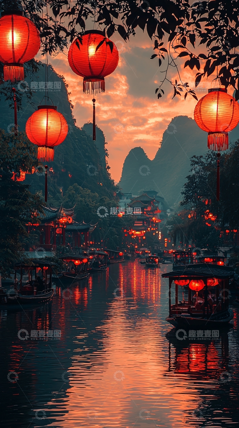 高清大图下载【趣麦麦图】红灯笼夜景