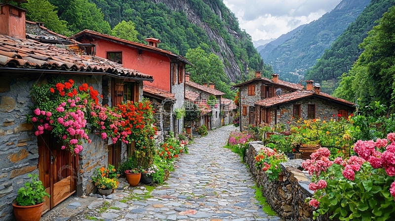高清大图下载【趣麦麦图】山间彩色房屋街景