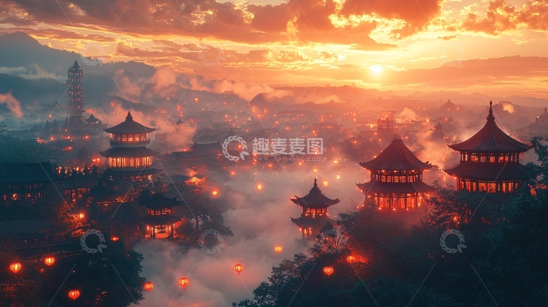 高清大图下载【趣麦麦图】日落山城夜景