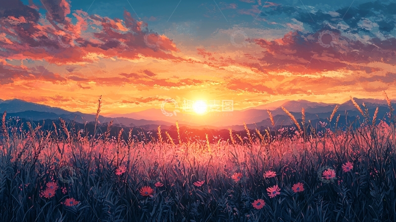 高清大图下载【趣麦麦图】日落田野风景