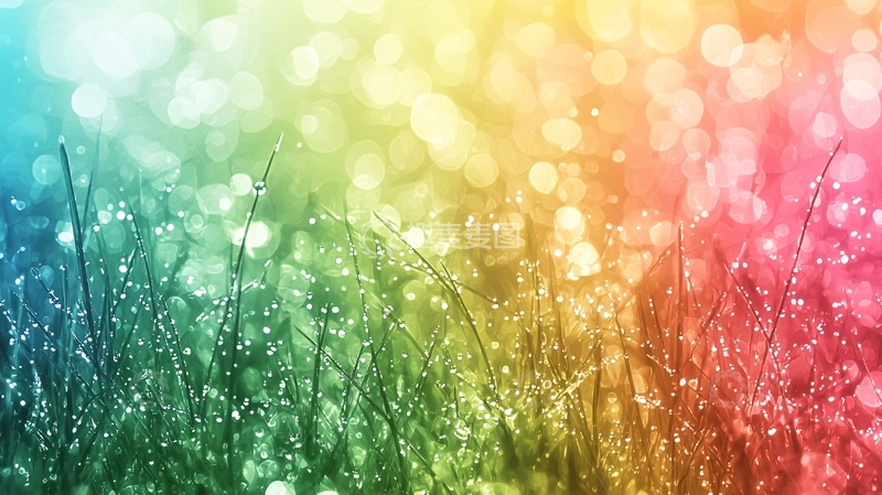 高清大图下载【趣麦麦图】彩虹色露珠草地