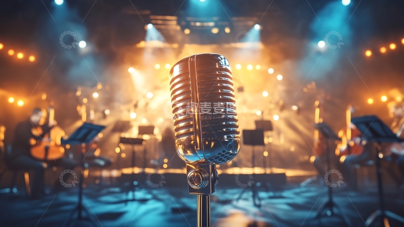 高清大图下载【趣麦麦图】舞台灯光下的复古麦克风