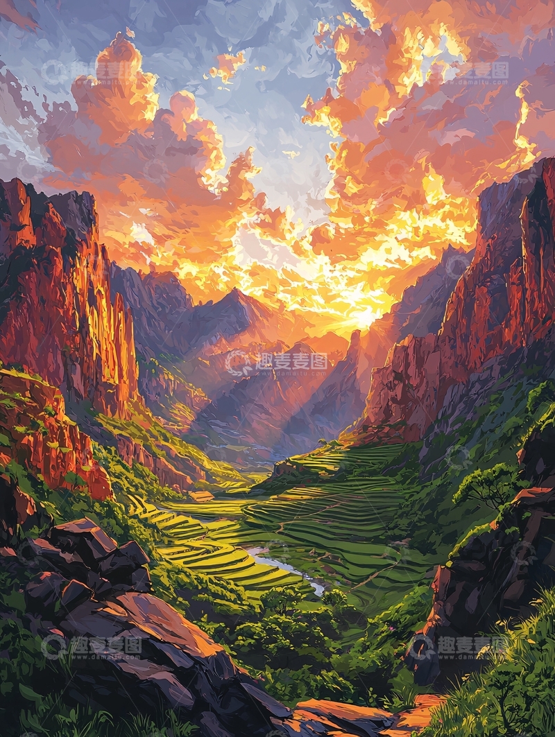 高清大图下载【趣麦麦图】壮丽山河日落景色