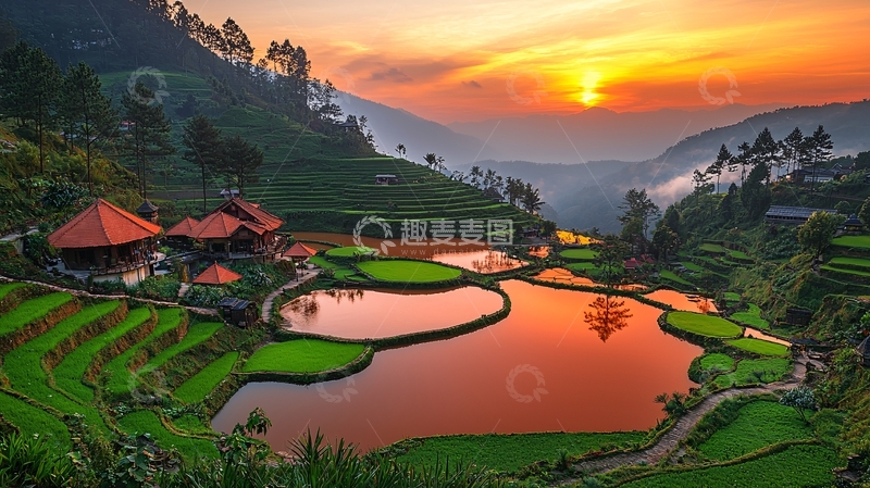 高清大图下载【趣麦麦图】日落梯田美景