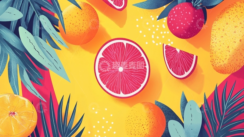 高清大图下载【趣麦麦图】夏日水果热带风情插画