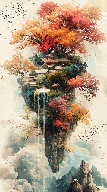 悬浮仙岛秋景图