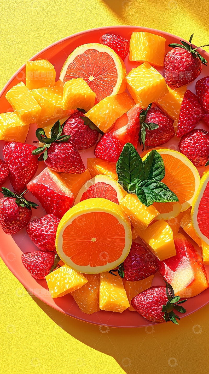 高清大图下载【趣麦麦图】阳光下色彩鲜艳的水果拼盘