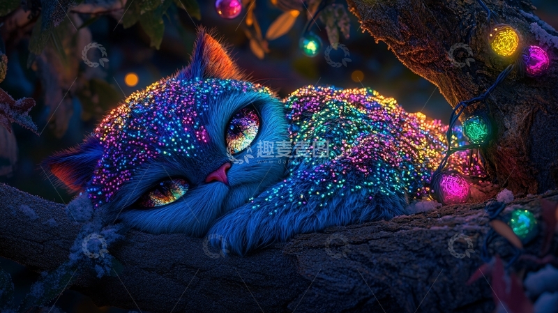 高清大图下载【趣麦麦图】梦幻蓝猫圣诞树下