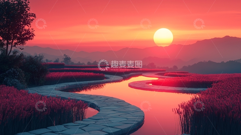 高清大图下载【趣麦麦图】红色日落