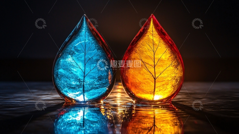 高清大图下载【趣麦麦图】蓝橙树叶树脂工艺品