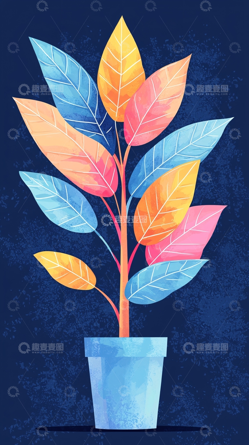 高清大图下载【趣麦麦图】彩色植物盆栽插画