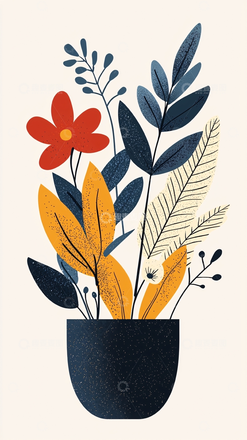 高清大图下载【趣麦麦图】简约花卉盆栽插画