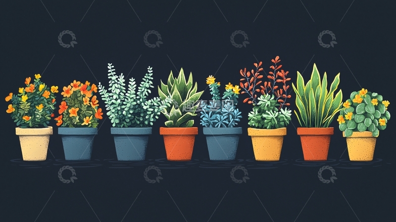 高清大图下载【趣麦麦图】彩色盆栽植物