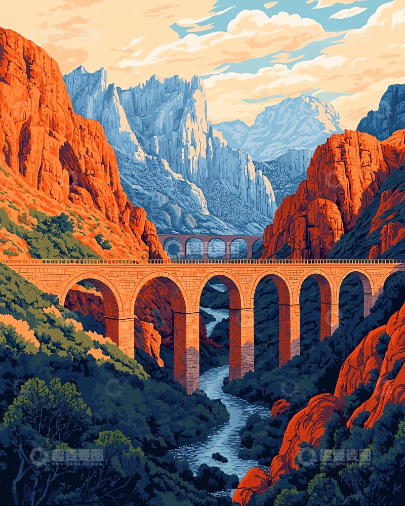 高清大图下载【趣麦麦图】山谷中的高架桥