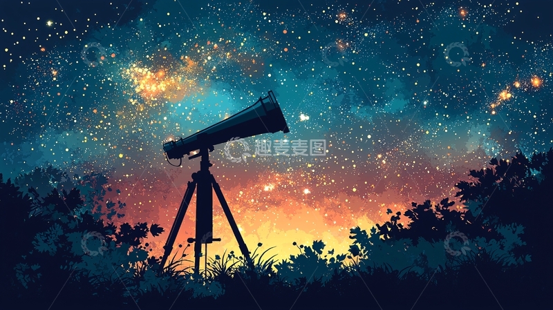 高清大图下载【趣麦麦图】星空下的望远镜