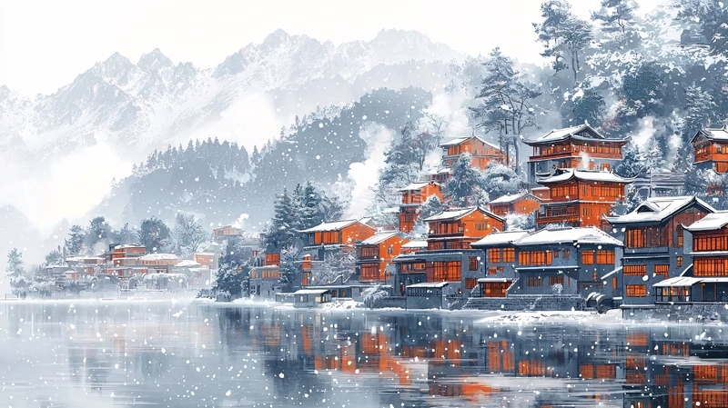 高清大图下载【趣麦麦图】雪景村庄