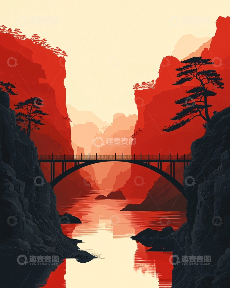 高清大图下载【趣麦麦图】红色峡谷桥梁