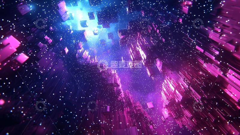 高清大图下载【趣麦麦图】紫蓝梦幻方块宇宙