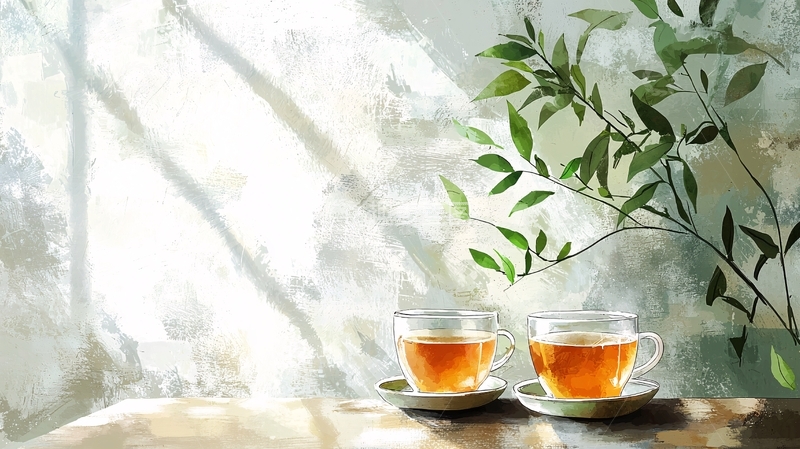 高清大图下载【趣麦麦图】阳光透过窗帘照射茶杯